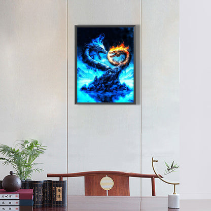 Ice And Fire Double Dragon - Full Round Drill Diamond Painting 30*40CM