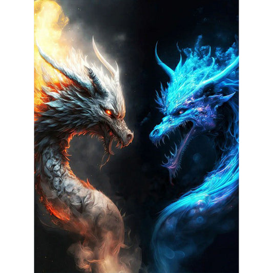 Ice And Fire Double Dragon - Full Round Drill Diamond Painting 30*40CM