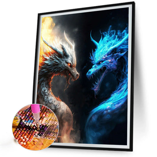 Ice And Fire Double Dragon - Full Round Drill Diamond Painting 30*40CM
