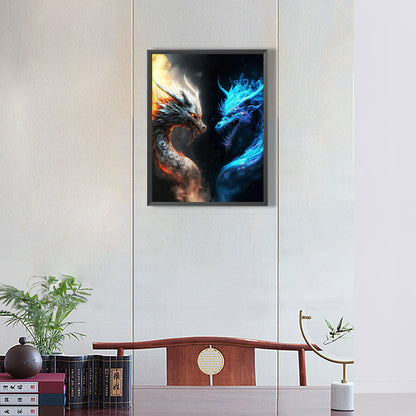 Ice And Fire Double Dragon - Full Round Drill Diamond Painting 30*40CM
