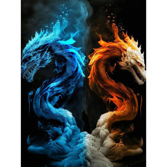 Ice And Fire Double Dragon - Full Round Drill Diamond Painting 30*40CM