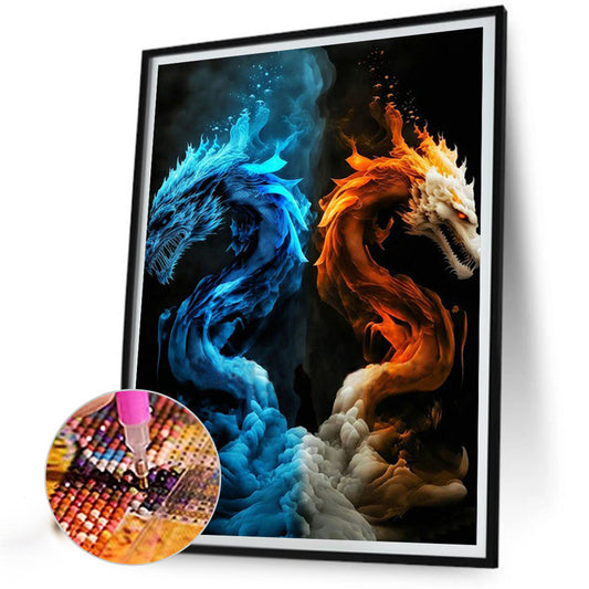 Ice And Fire Double Dragon - Full Round Drill Diamond Painting 30*40CM
