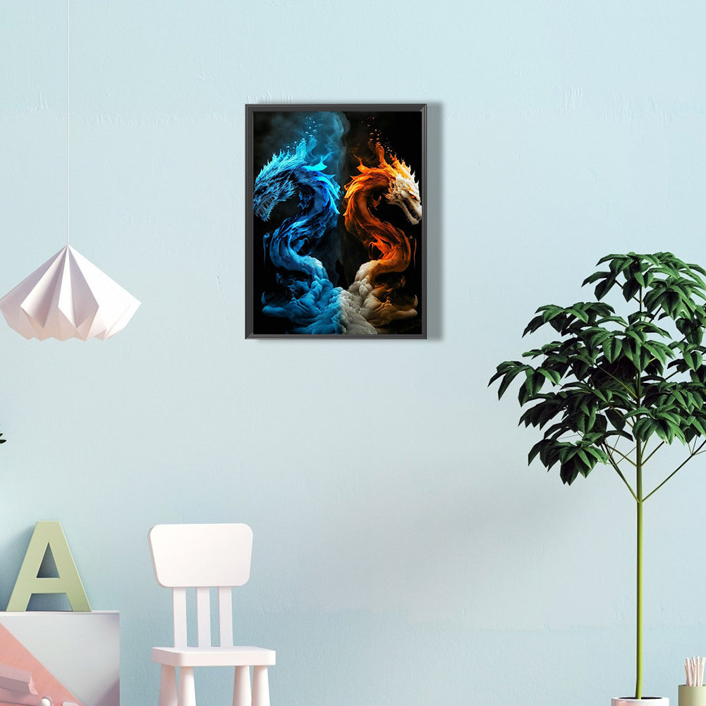 Ice And Fire Double Dragon - Full Round Drill Diamond Painting 30*40CM