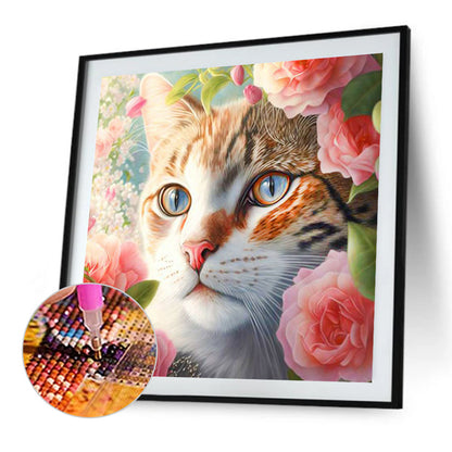 Flower Cat - Full Round Drill Diamond Painting 30*30CM