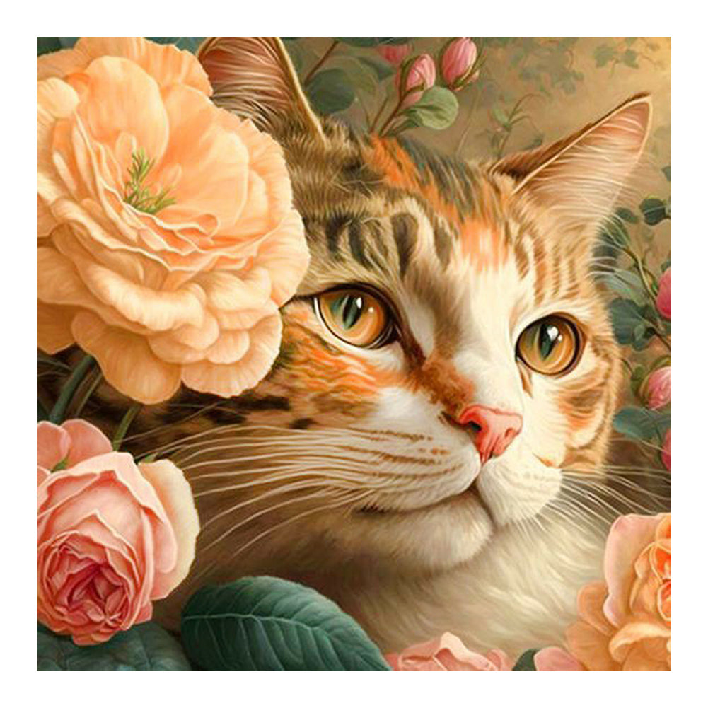 Flower Cat - Full Round Drill Diamond Painting 30*30CM