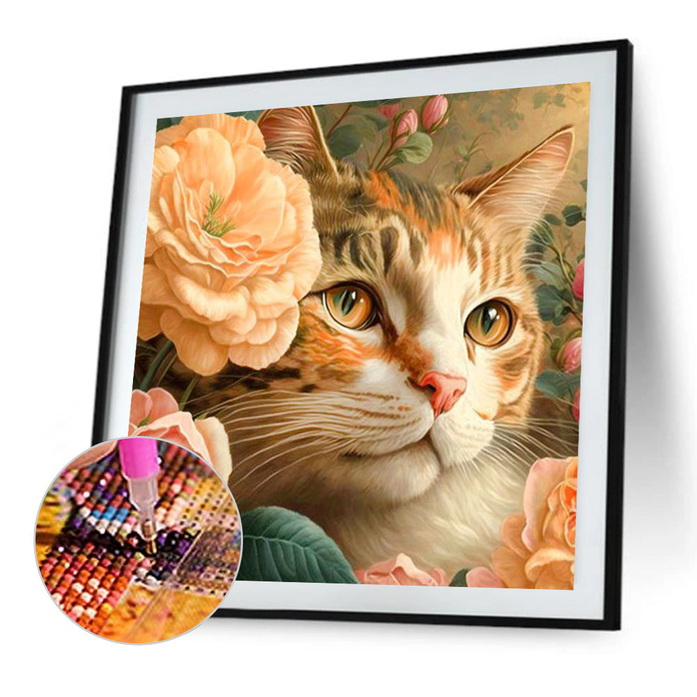 Flower Cat - Full Round Drill Diamond Painting 30*30CM