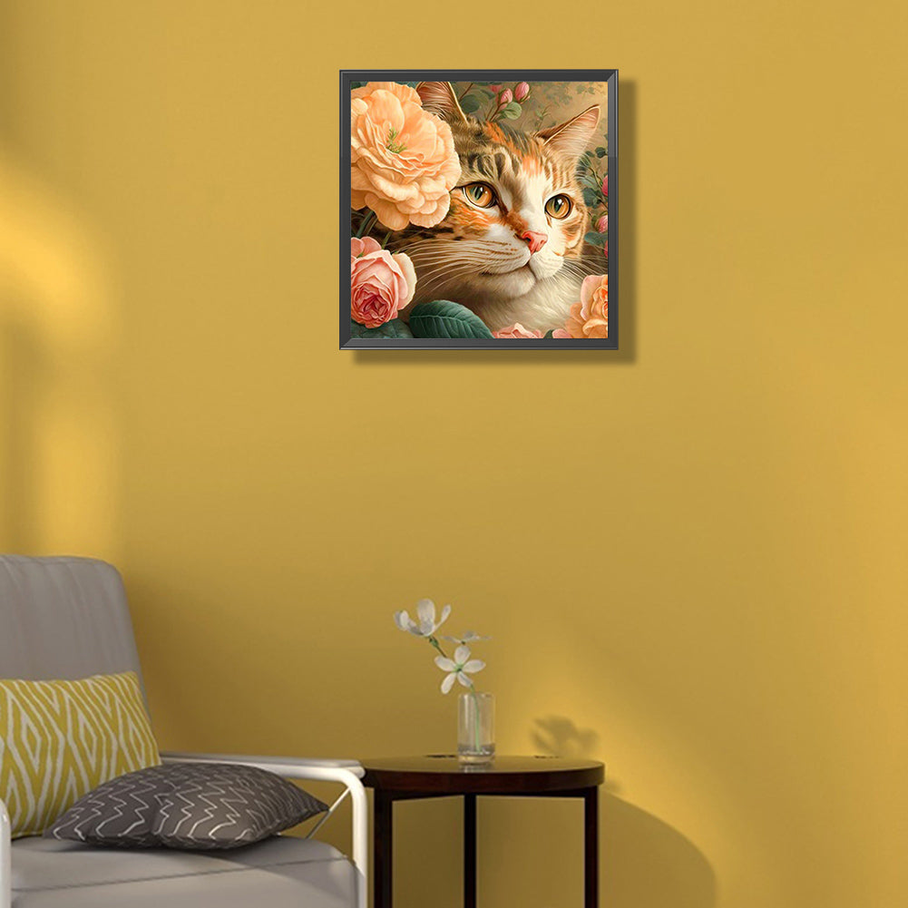 Flower Cat - Full Round Drill Diamond Painting 30*30CM