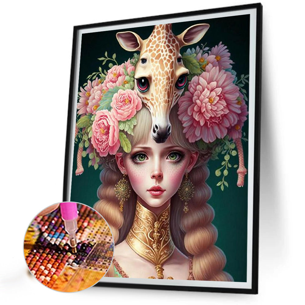 Giraffe Girl - Full Round Drill Diamond Painting 30*40CM