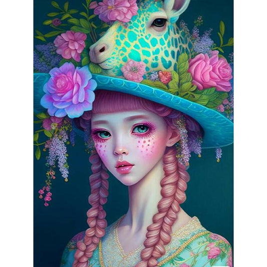 Giraffe Girl - Full Round Drill Diamond Painting 30*40CM