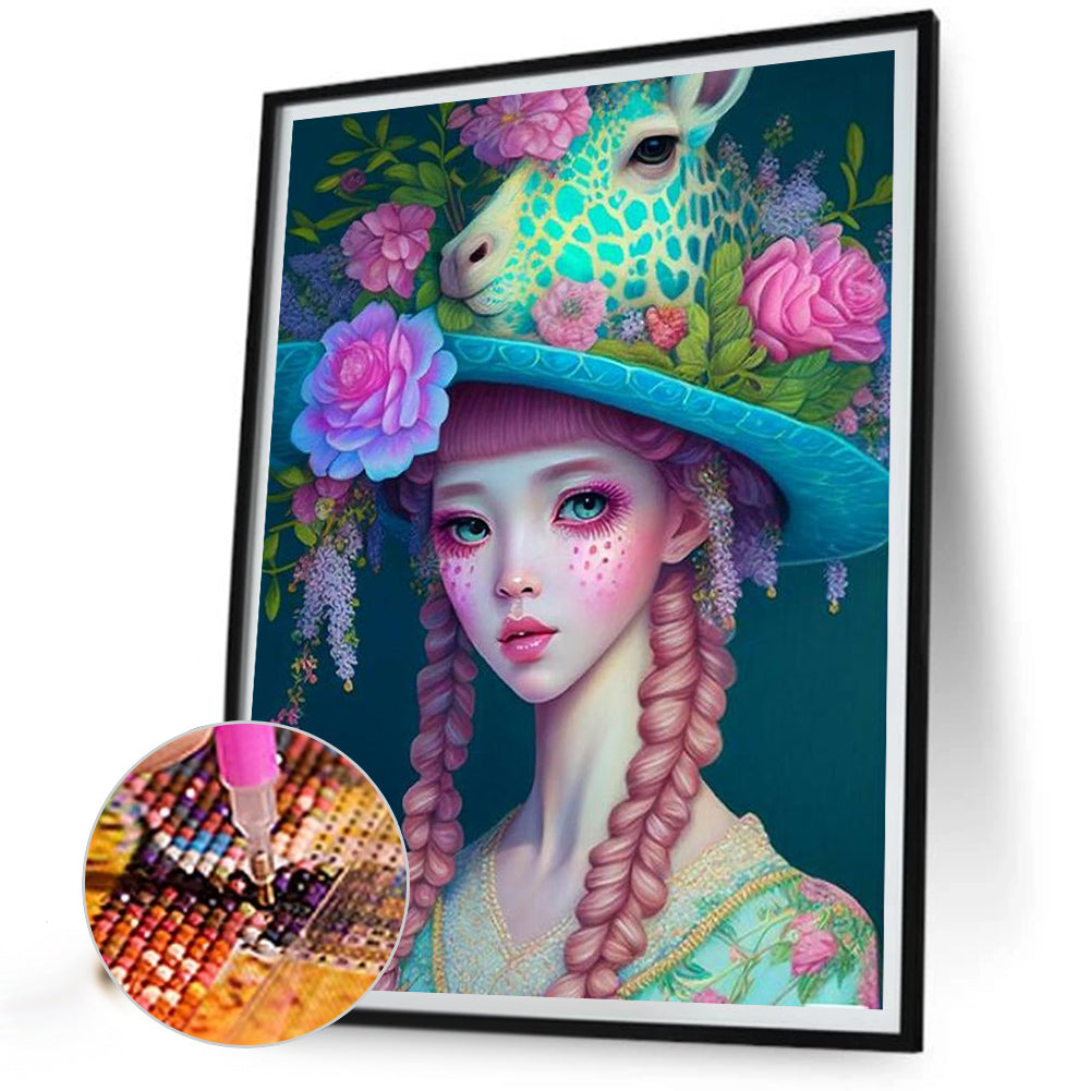 Giraffe Girl - Full Round Drill Diamond Painting 30*40CM