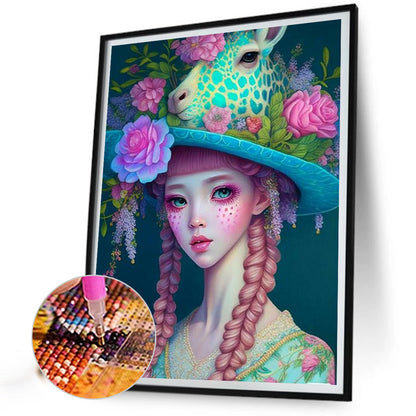 Giraffe Girl - Full Round Drill Diamond Painting 30*40CM