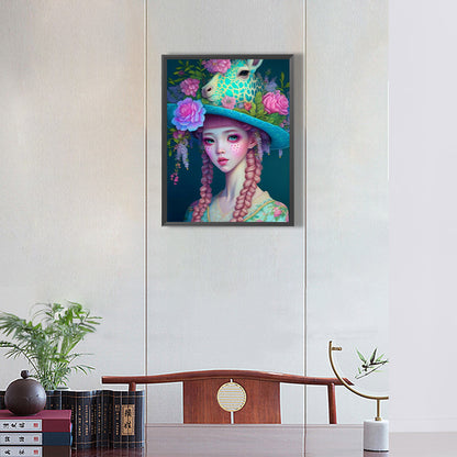 Giraffe Girl - Full Round Drill Diamond Painting 30*40CM