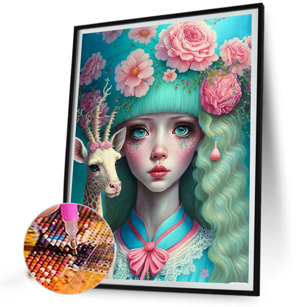 Giraffe Girl - Full Round Drill Diamond Painting 30*40CM