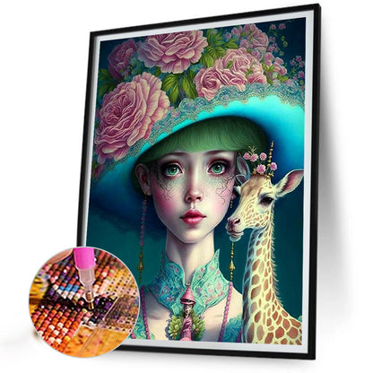 Giraffe Girl - Full Round Drill Diamond Painting 30*40CM