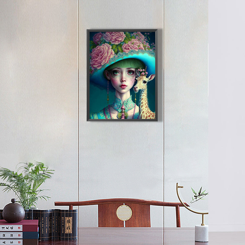 Giraffe Girl - Full Round Drill Diamond Painting 30*40CM