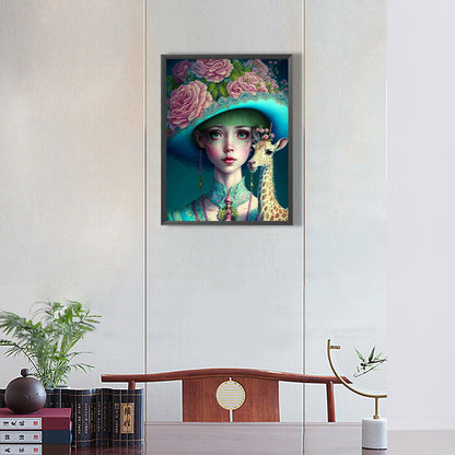 Giraffe Girl - Full Round Drill Diamond Painting 30*40CM