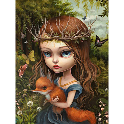 Girl Holding A Fox 30*40Ccm(canvas) full round drill diamond painting