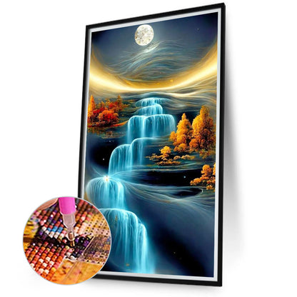 Blue Waterfall - Full Round Drill Diamond Painting 40*70CM