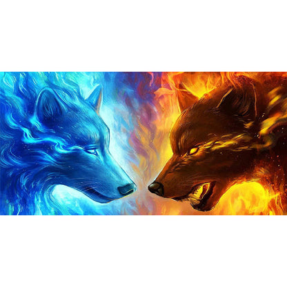Ice Fire Wolf - Full Round Drill Diamond Painting 80*40CM