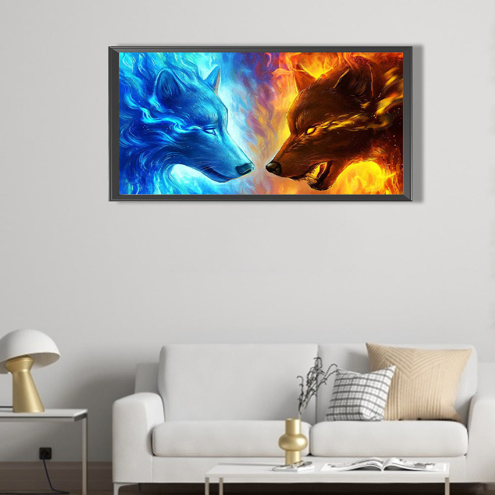 Ice Fire Wolf - Full Round Drill Diamond Painting 80*40CM