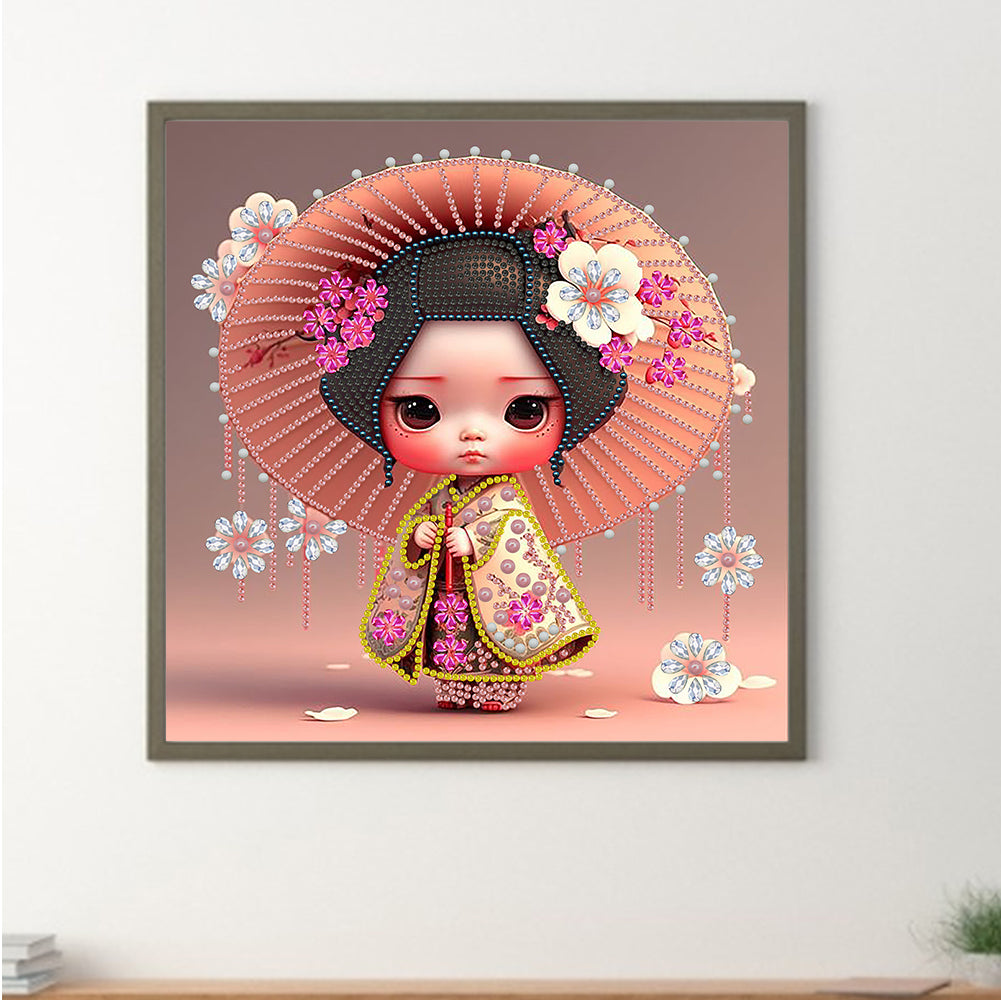 Little Girl Under Umbrella - Special Shaped Drill Diamond Painting 30*30CM