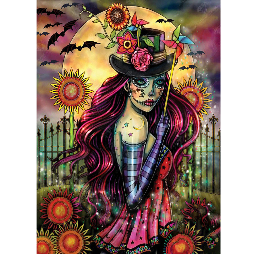 Masked Woman Holding A Windmill - Full Round Drill Diamond Painting 30*40CM