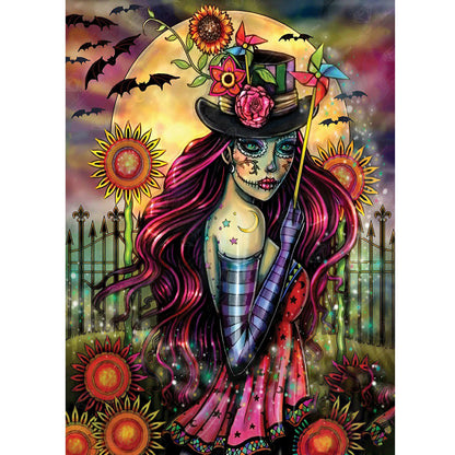 Masked Woman Holding A Windmill - Full Round Drill Diamond Painting 30*40CM