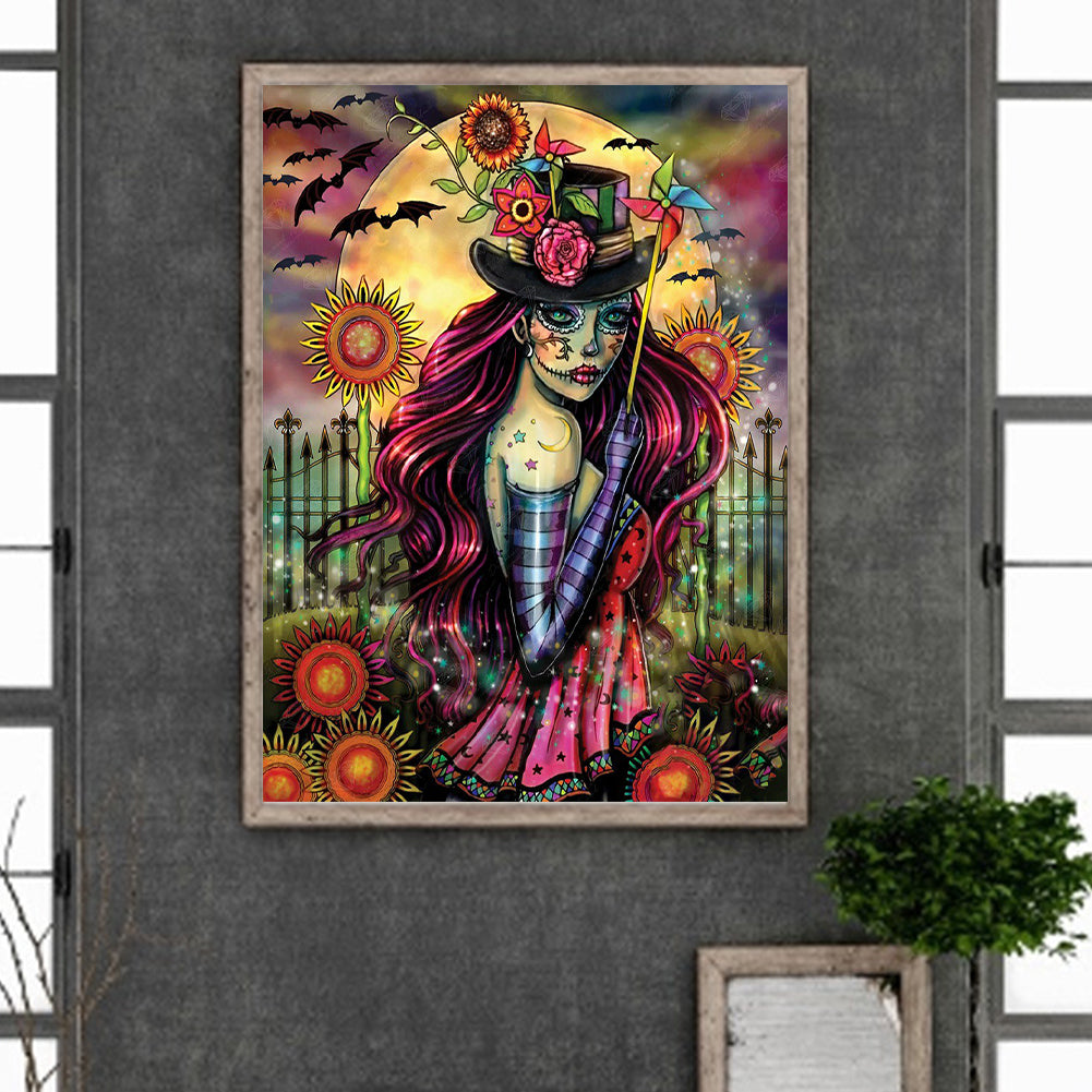 Masked Woman Holding A Windmill - Full Round Drill Diamond Painting 30*40CM