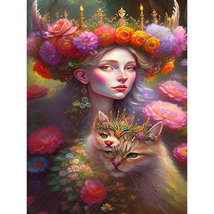 Flower Fairy And Cat - Full Round Drill Diamond Painting 30*40CM