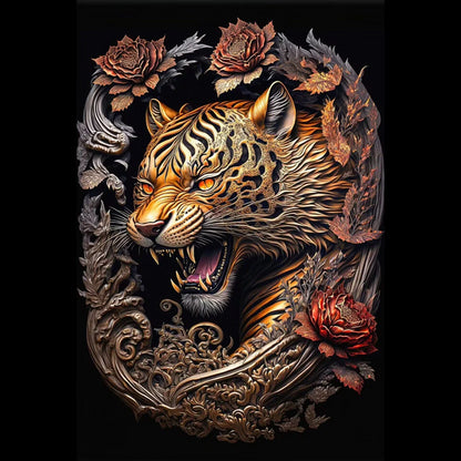 Vintage Carved Tiger - Full Round Drill Diamond Painting 50*60CM