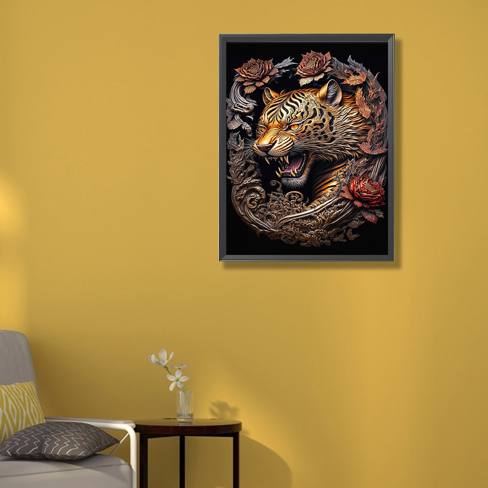 Vintage Carved Tiger - Full Round Drill Diamond Painting 50*60CM