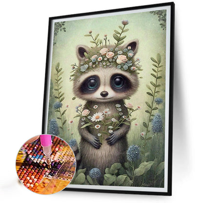 Raccoon With Flower - Full Round Drill Diamond Painting 30*40CM
