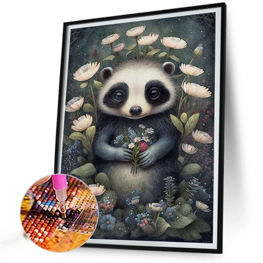 Panda Holding Flowers - Full Round Drill Diamond Painting 30*40CM