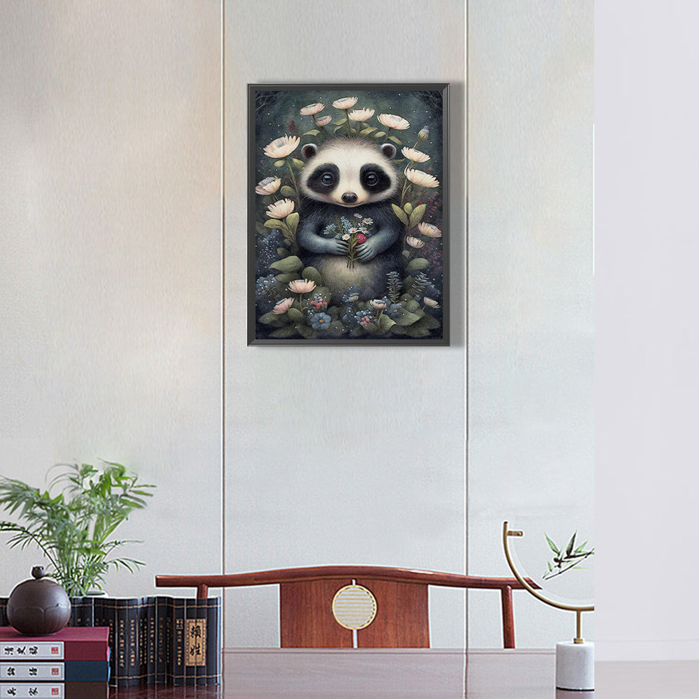 Panda Holding Flowers - Full Round Drill Diamond Painting 30*40CM