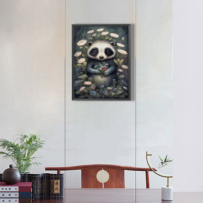 Panda Holding Flowers - Full Round Drill Diamond Painting 30*40CM