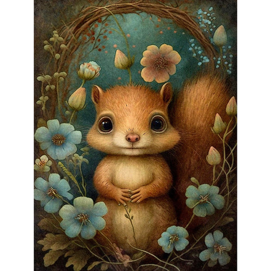 Little Squirrel In Flower - Full Round Drill Diamond Painting 30*40CM