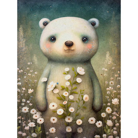 Little White Bear In Flowers - Full Round Drill Diamond Painting 30*40CM