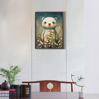 Little White Bear In Flowers - Full Round Drill Diamond Painting 30*40CM