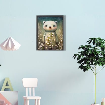 Little White Bear In Flowers - Full Round Drill Diamond Painting 30*40CM