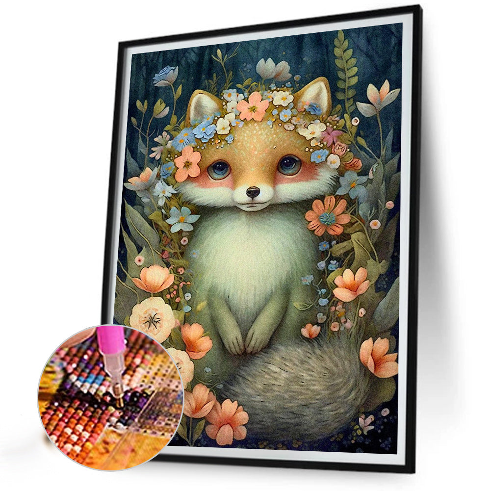 Little Fox In Flowers - Full Round Drill Diamond Painting 30*40CM