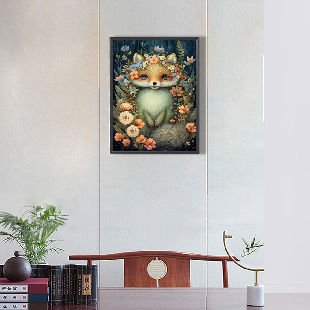 Little Fox In Flowers - Full Round Drill Diamond Painting 30*40CM