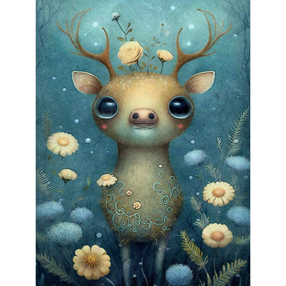 Deer In Flowers - Full Round Drill Diamond Painting 30*40CM