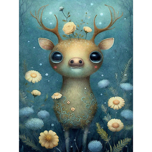 Deer In Flowers - Full Round Drill Diamond Painting 30*40CM