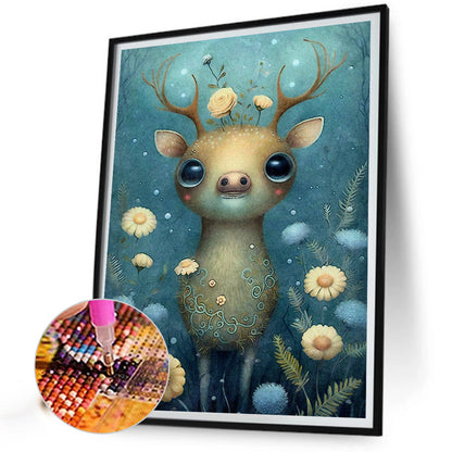 Deer In Flowers - Full Round Drill Diamond Painting 30*40CM