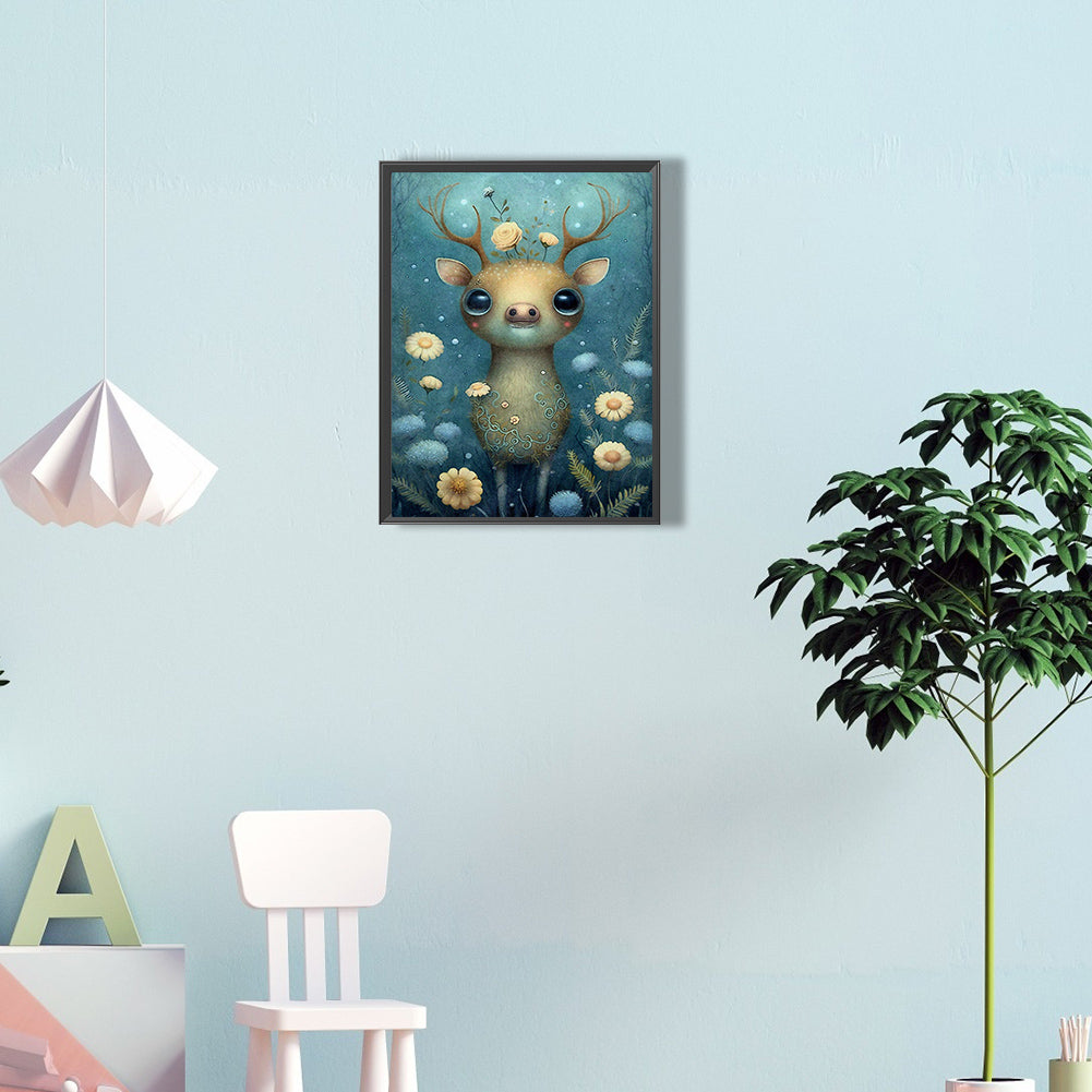 Deer In Flowers - Full Round Drill Diamond Painting 30*40CM