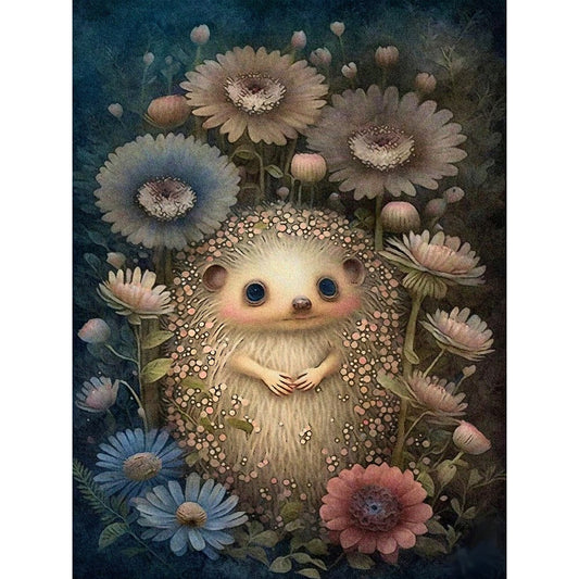Little Hedgehog In Flowers - Full Round Drill Diamond Painting 30*40CM