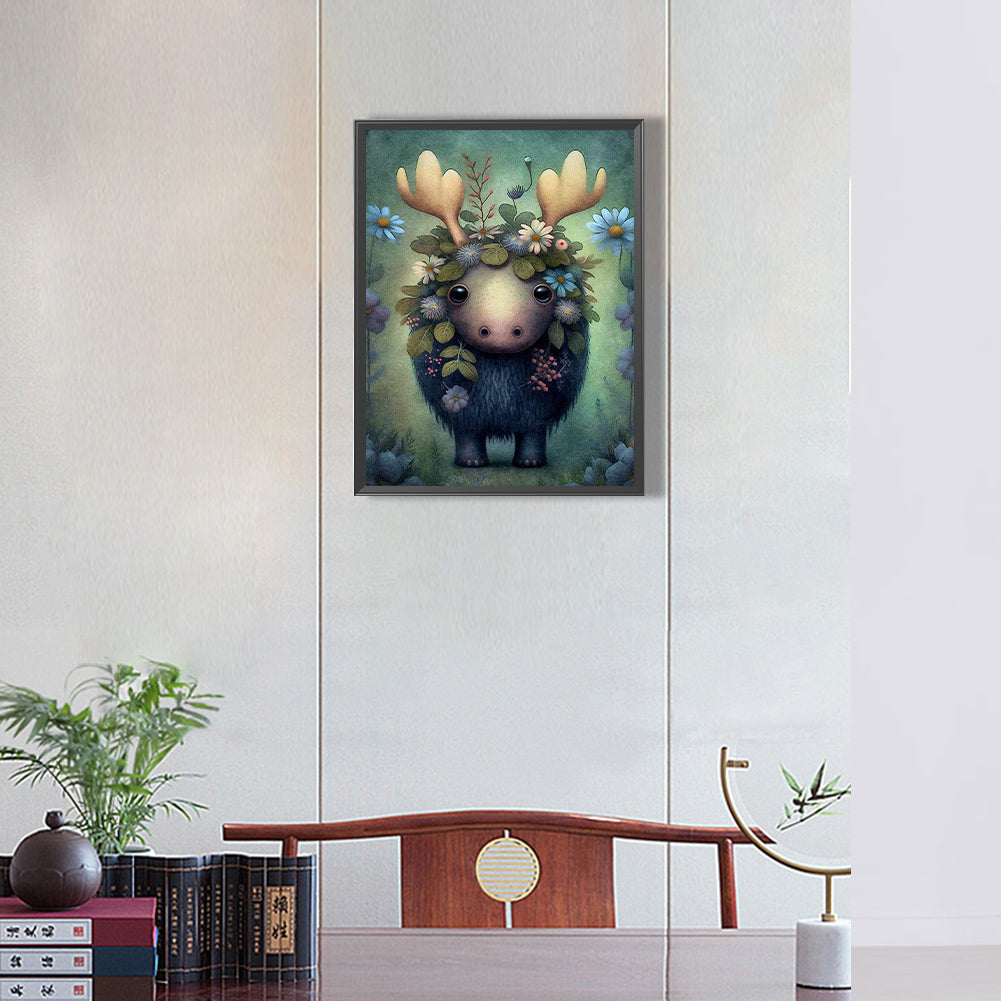 Little Reindeer In Flowers - Full Round Drill Diamond Painting 30*40CM