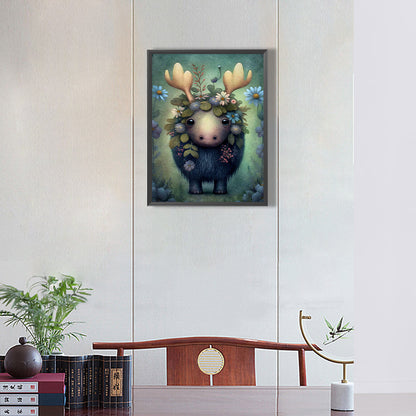 Little Reindeer In Flowers - Full Round Drill Diamond Painting 30*40CM