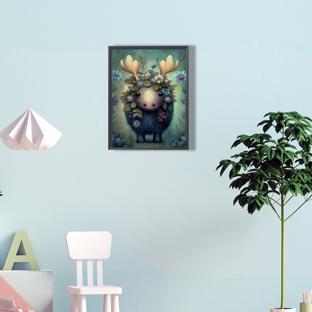 Little Reindeer In Flowers - Full Round Drill Diamond Painting 30*40CM