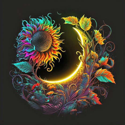 Crescent Moon And Sunflower - Full Round Drill Diamond Painting 30*30CM